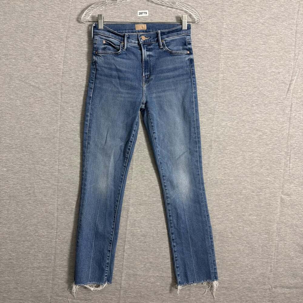 Mother Jeans Women's 25 The Rascal Ankle Fray Stretch Jeans Mid-Rise Straight